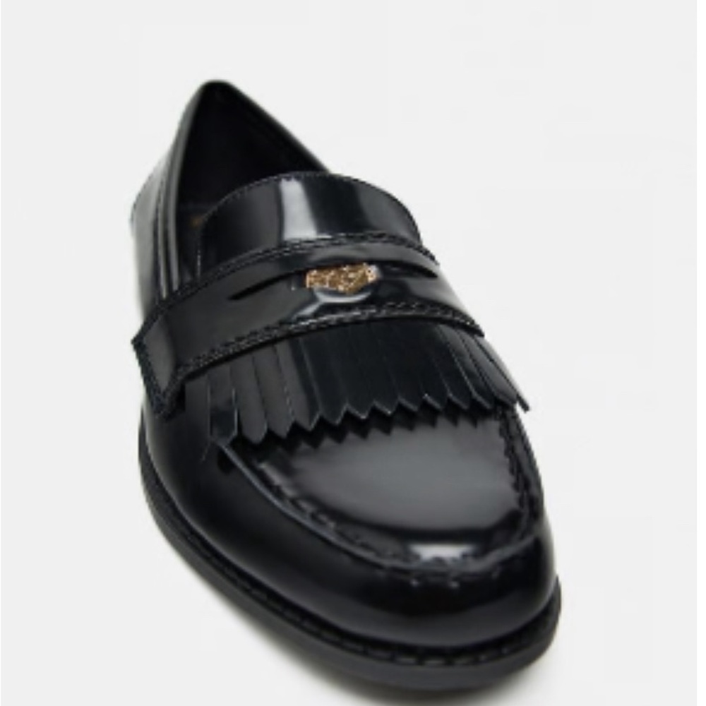 ZARA women black classic METAL TRIM FLAT LOAFERS size 39 (size 8) - Picture 3 of 7